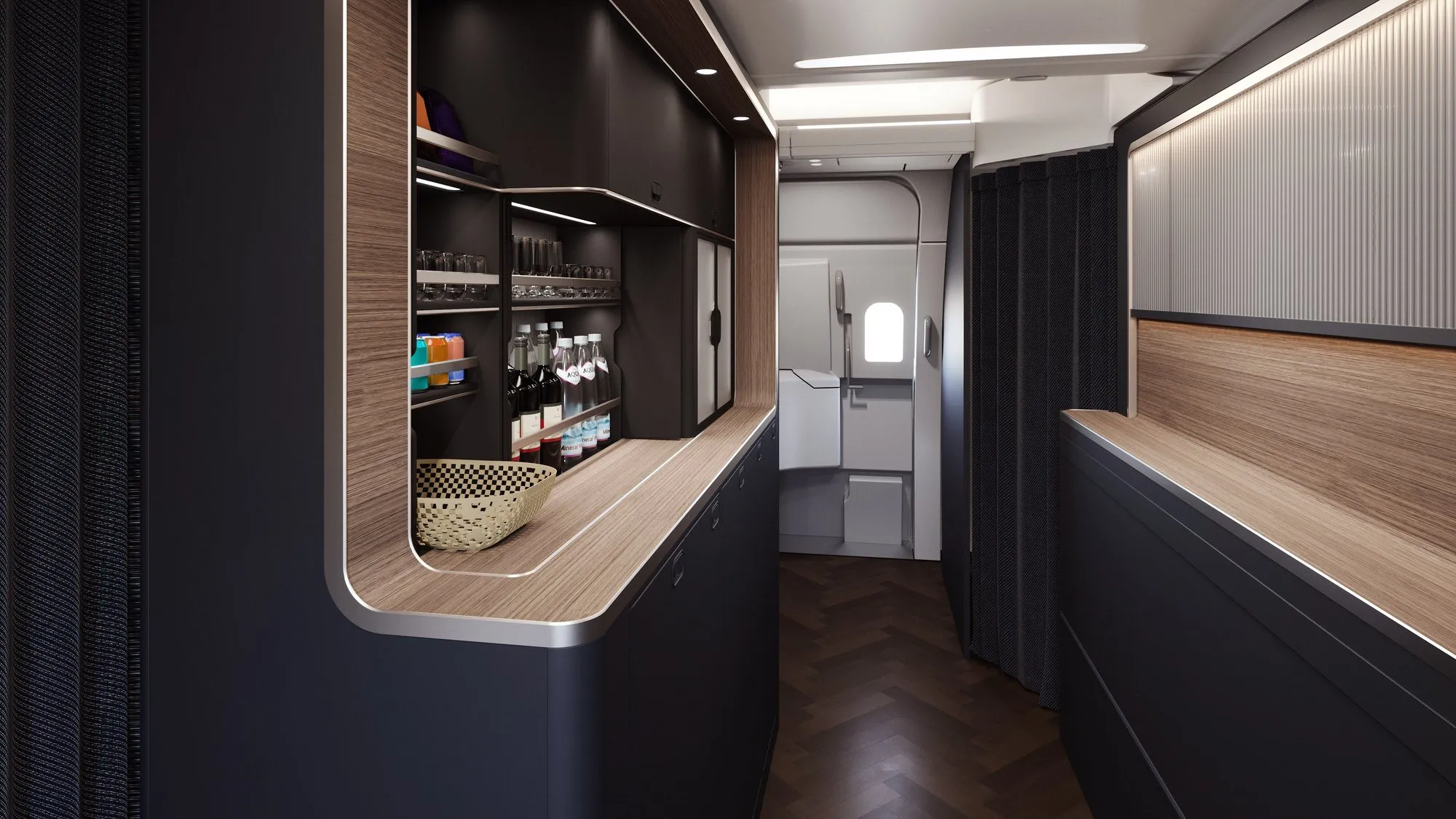 The new Club Kitchen on BA's refitted A380, with drinks and snacks