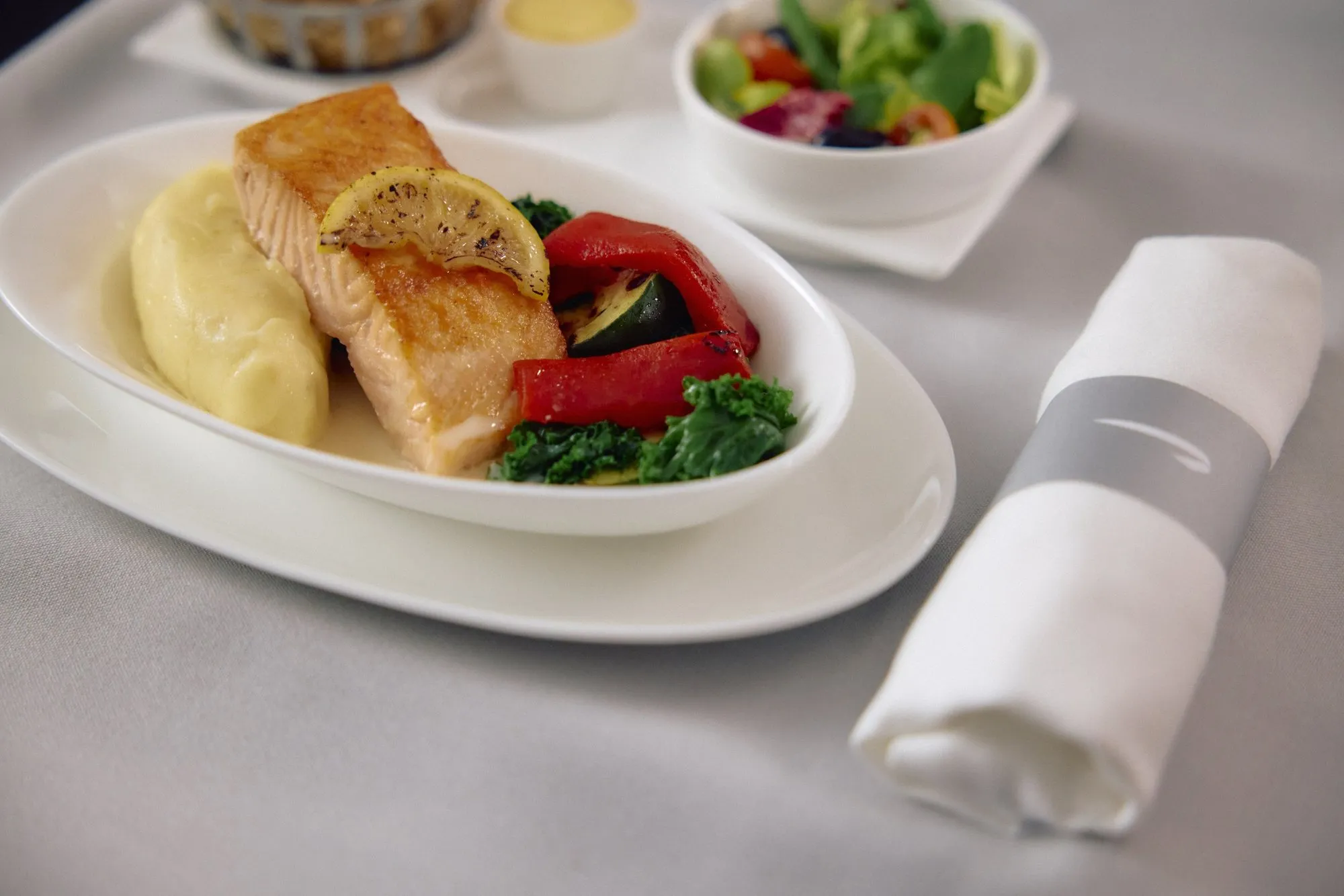 Club dinner: salmon with mash and roasted peppers