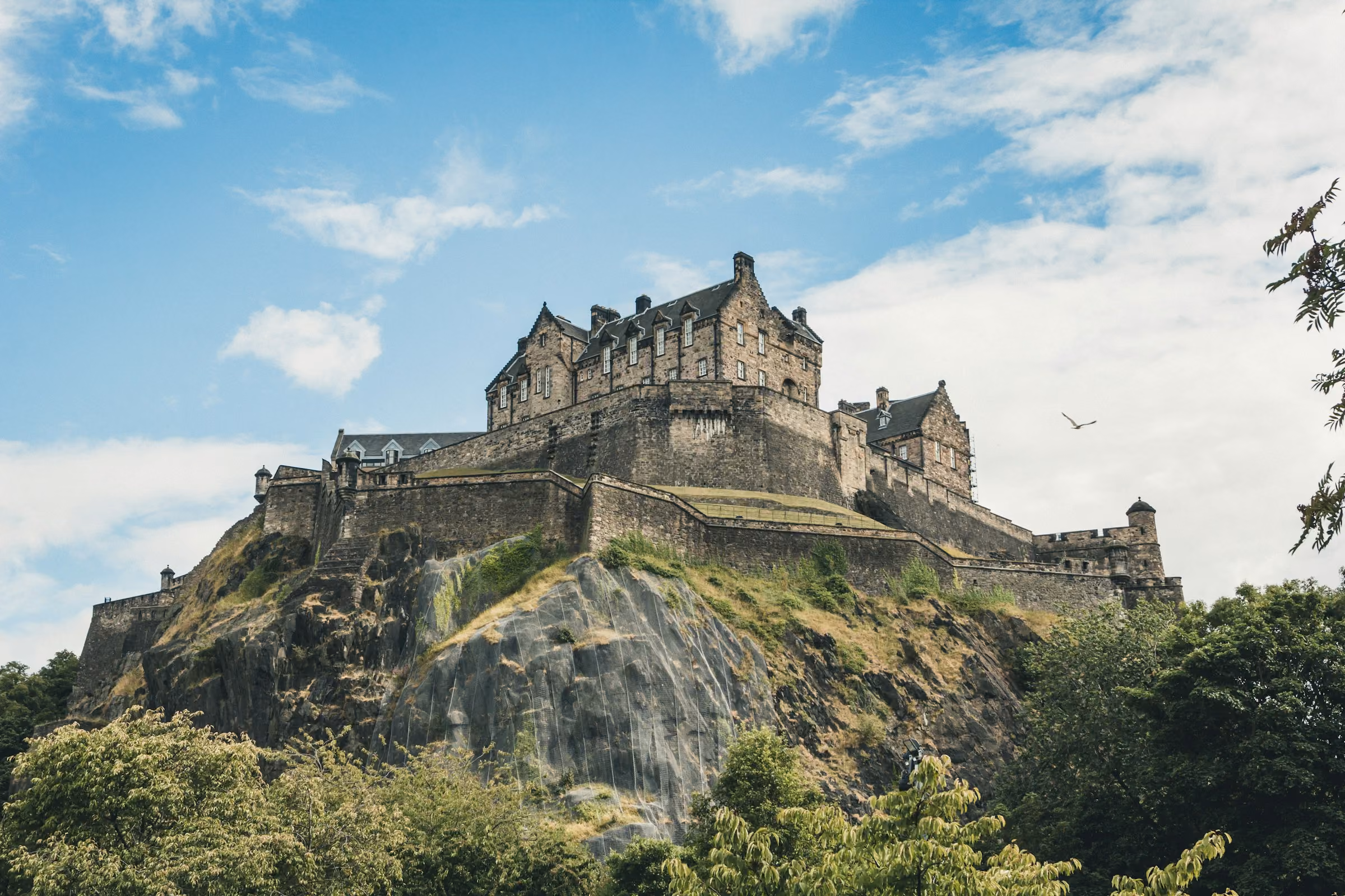 Edinburgh Castle on its volcanic rock above Princes Street Gardens