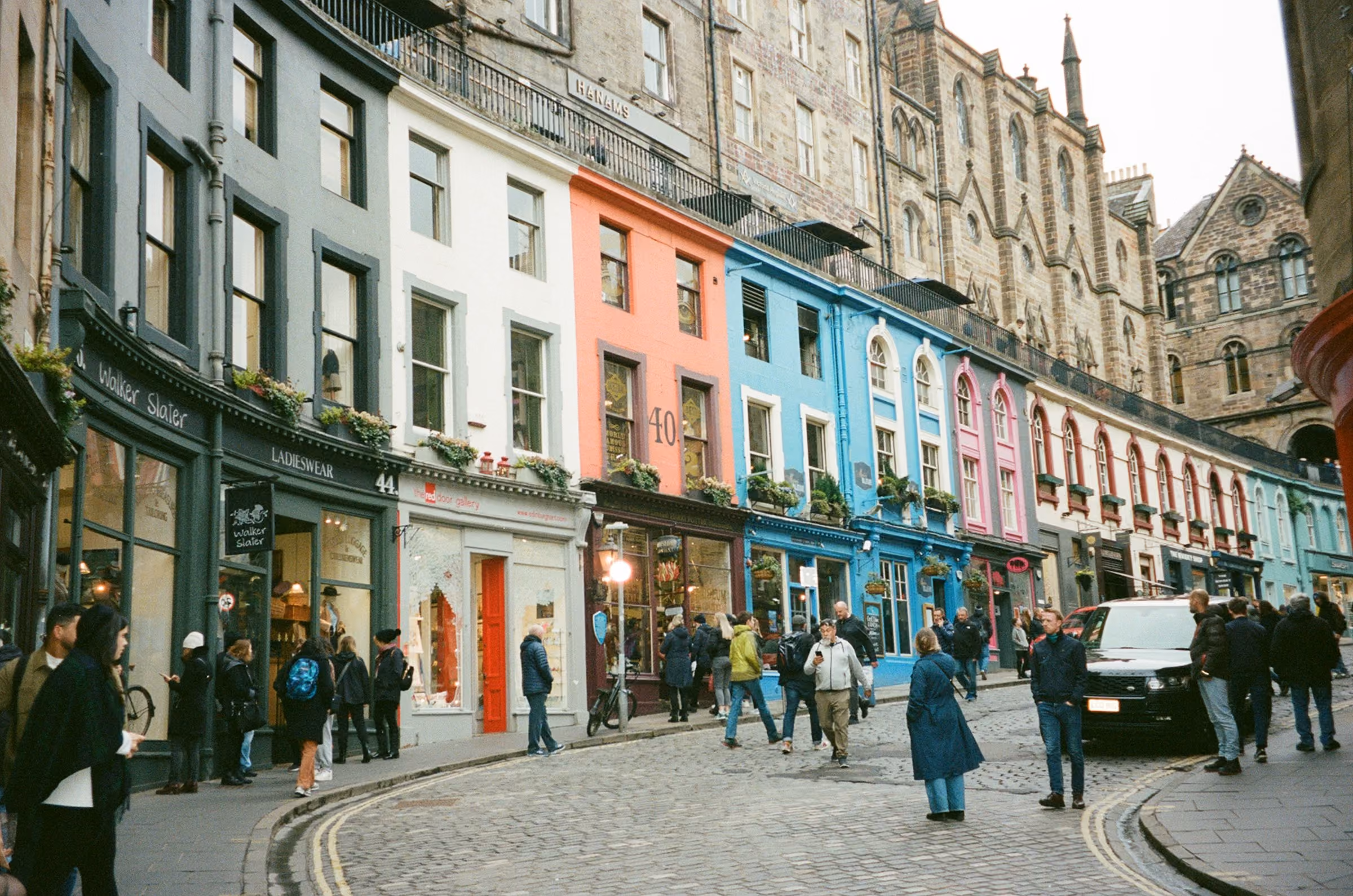 Colourful shopfronts on Victoria Street, Edinburgh