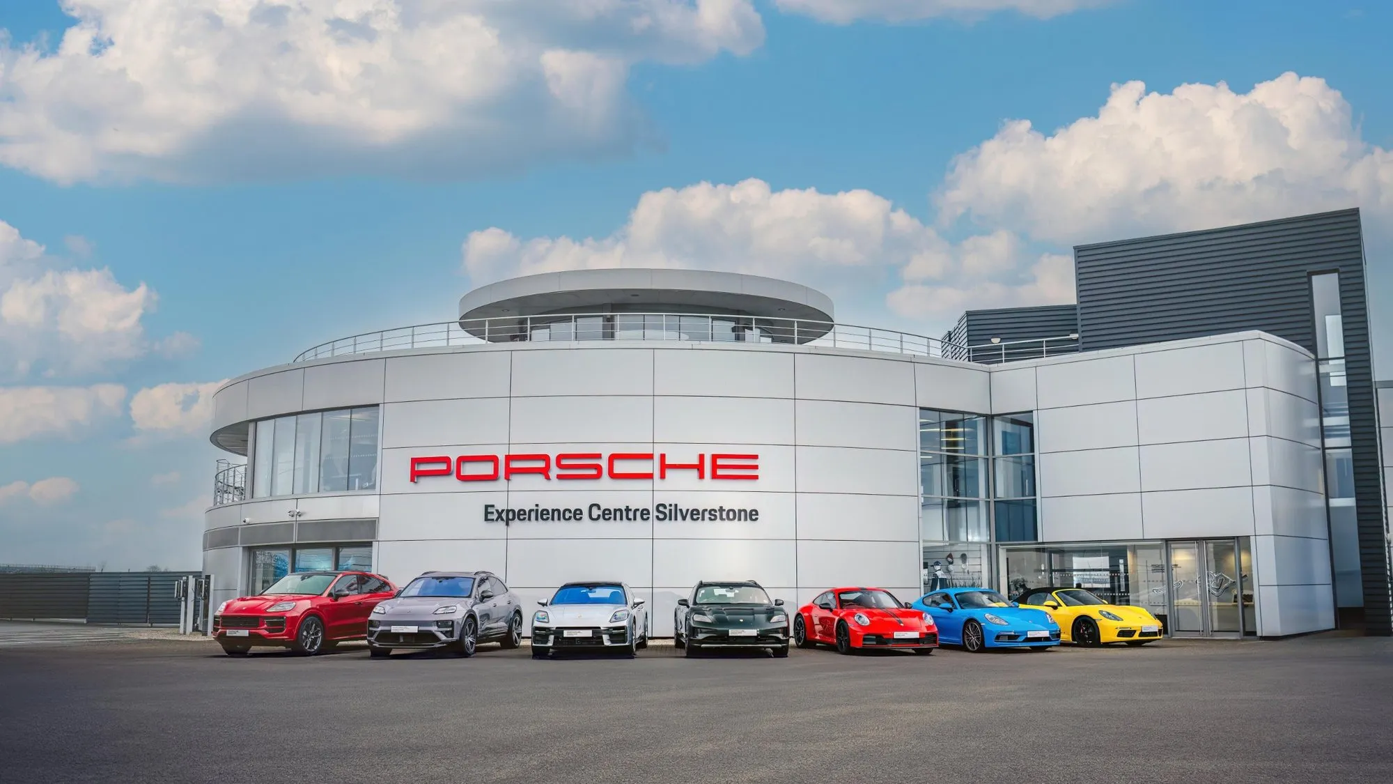 The Porsche Experience Centre at Silverstone, with Porsche cars outside
