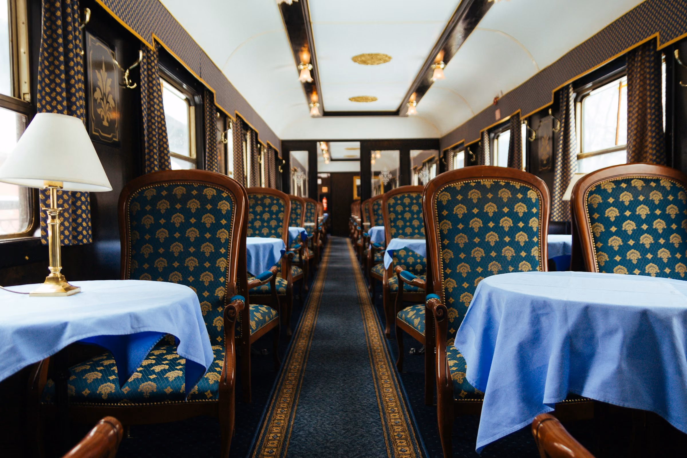 A vintage railway dining carriage