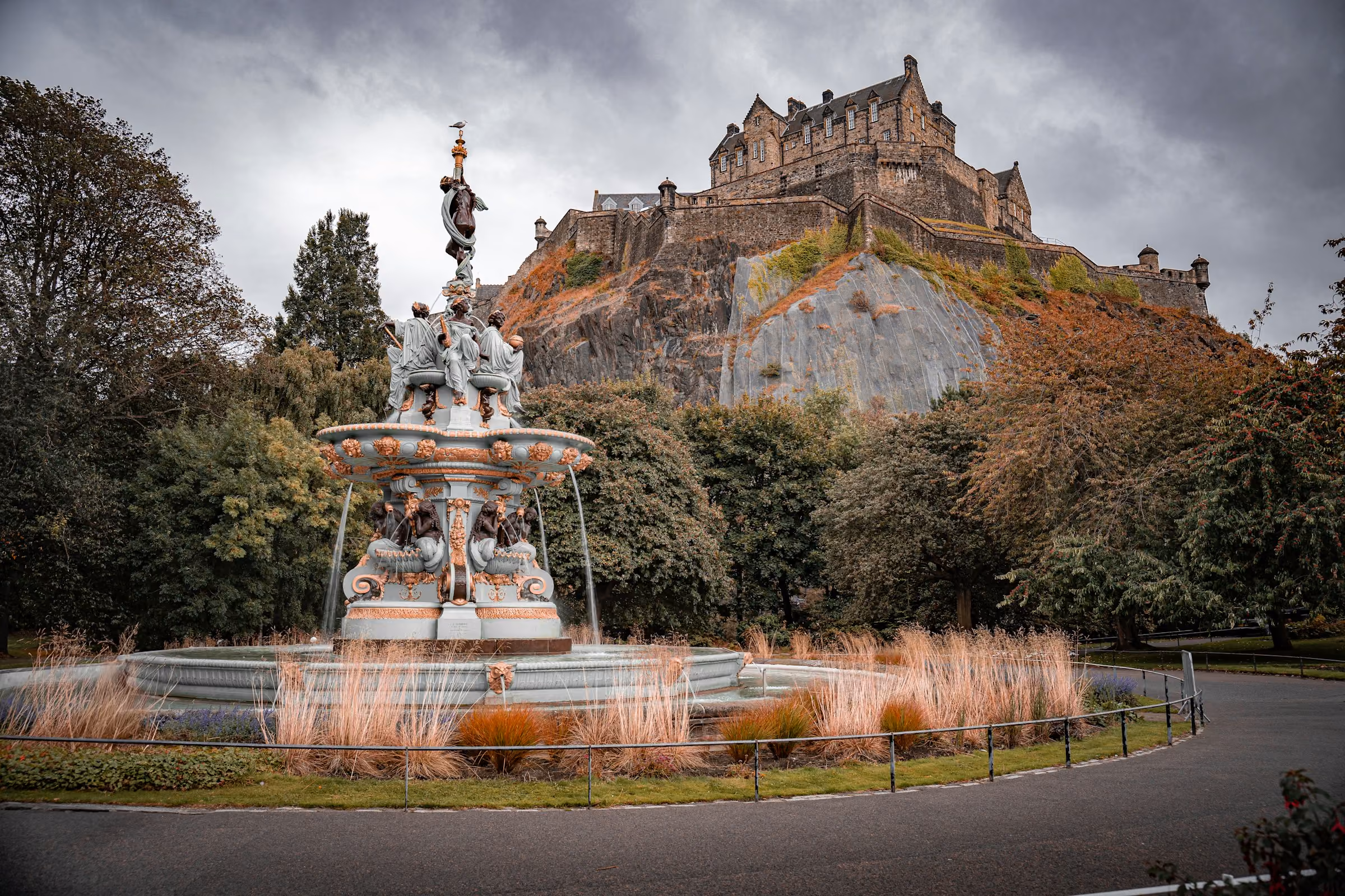 The Ross Fountain below Edinburgh Castle in West Princes Street Gardens