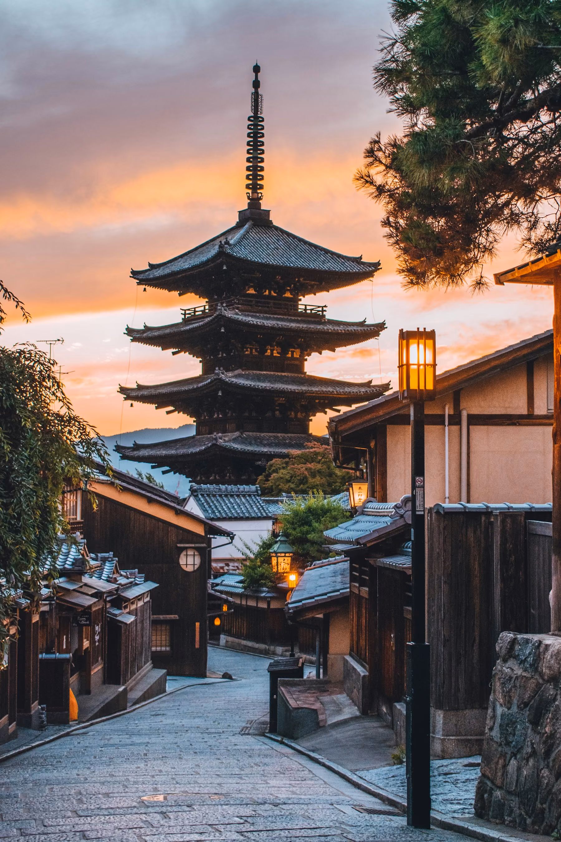 A quiet street in Japan at dusk