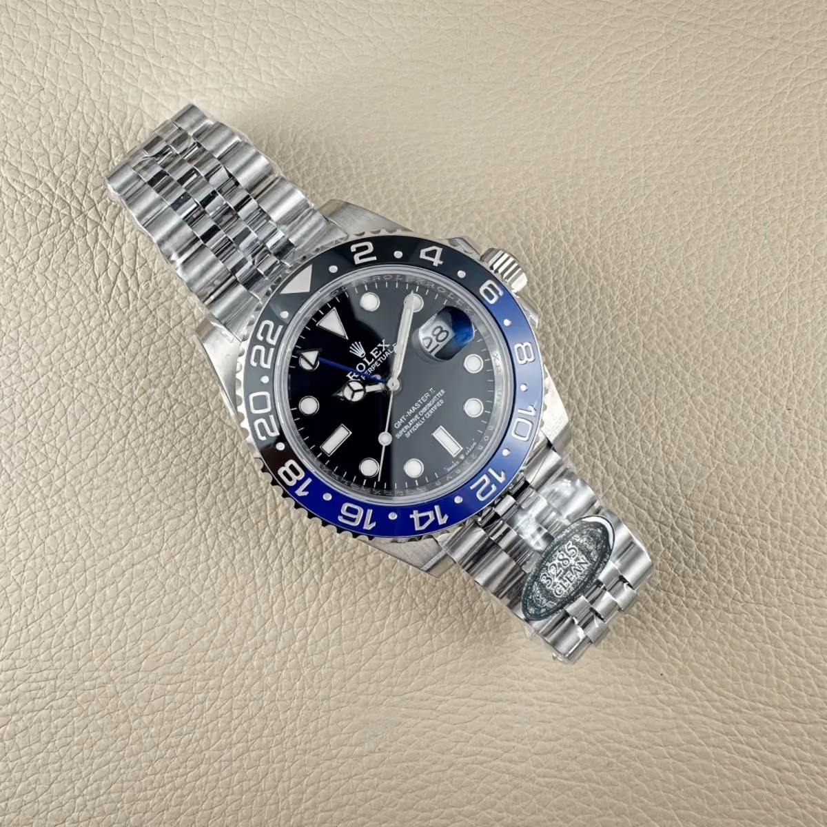 A Rolex GMT-Master II 126710BLNR with its blue and black ceramic bezel, on the Jubilee bracelet