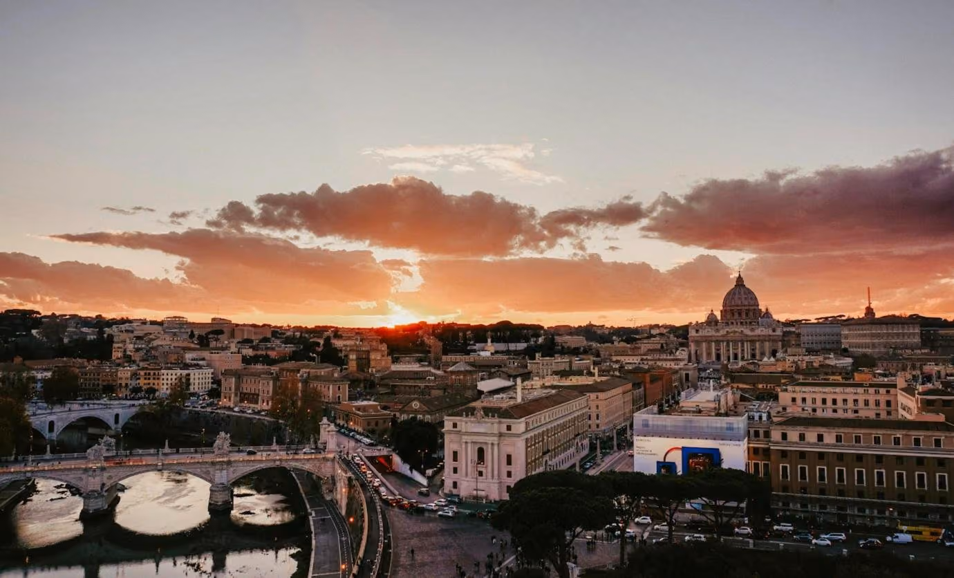 Rome at golden hour over the Tiber