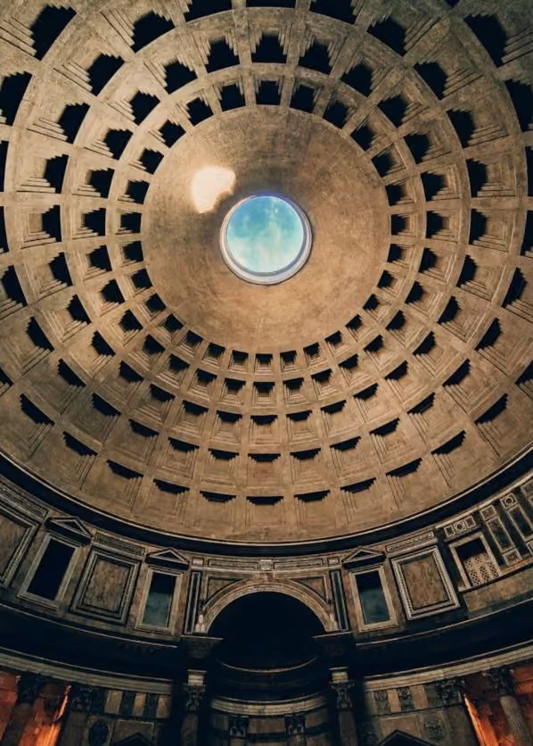 Looking up into the Pantheon dome and its open oculus