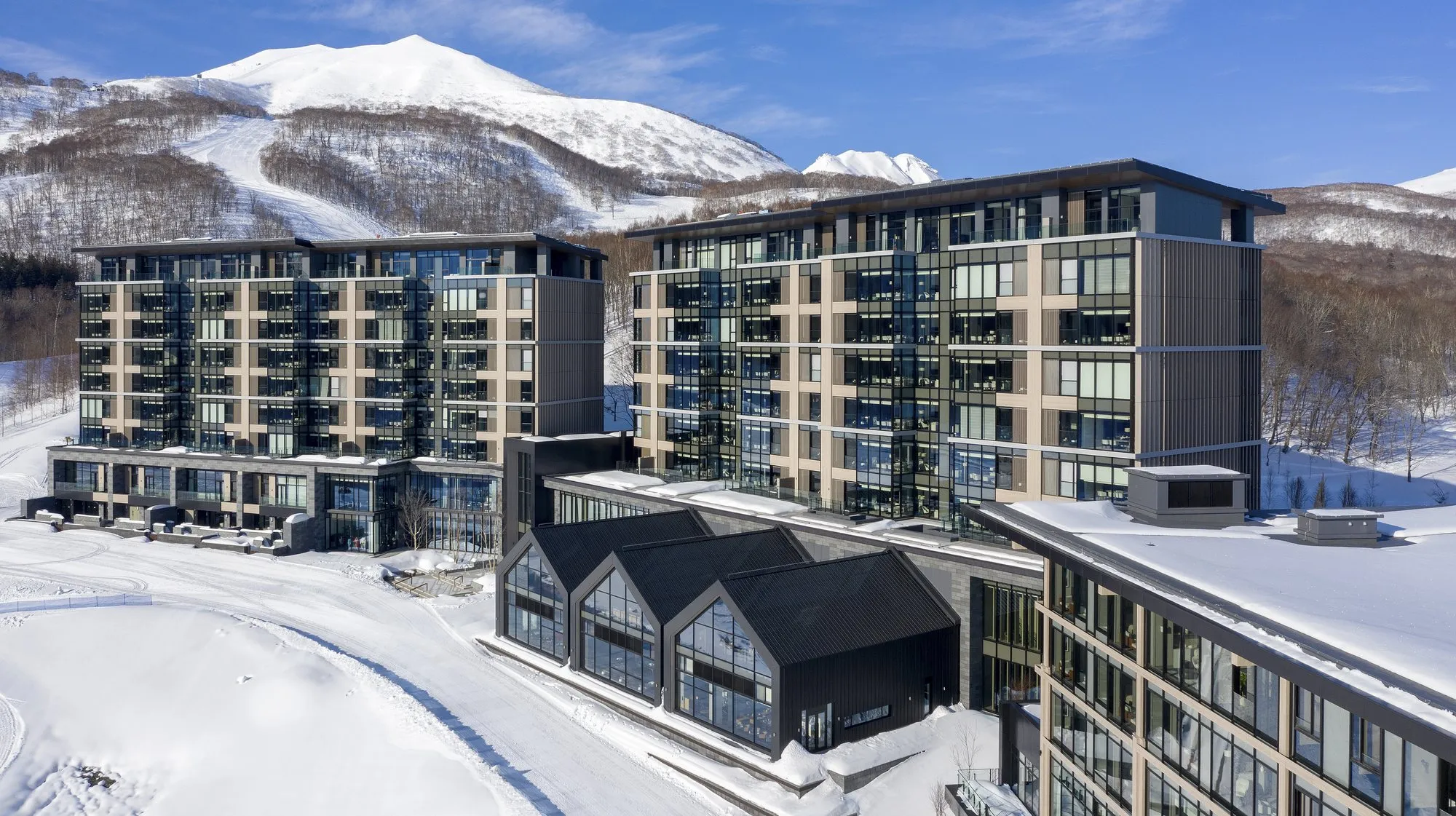 Park Hyatt Niseko Hanazono under snow, from above