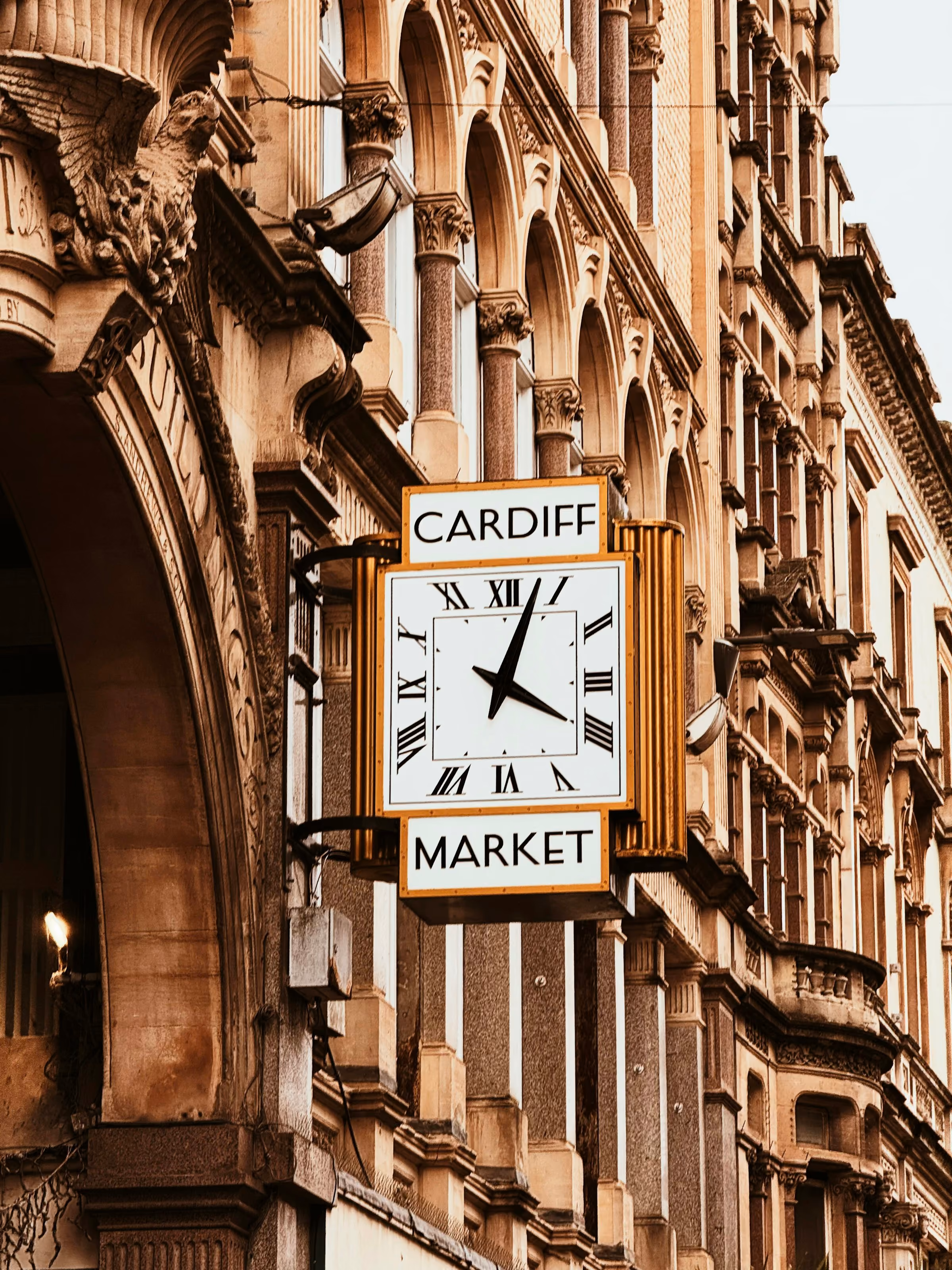 The clock of Cardiff Market