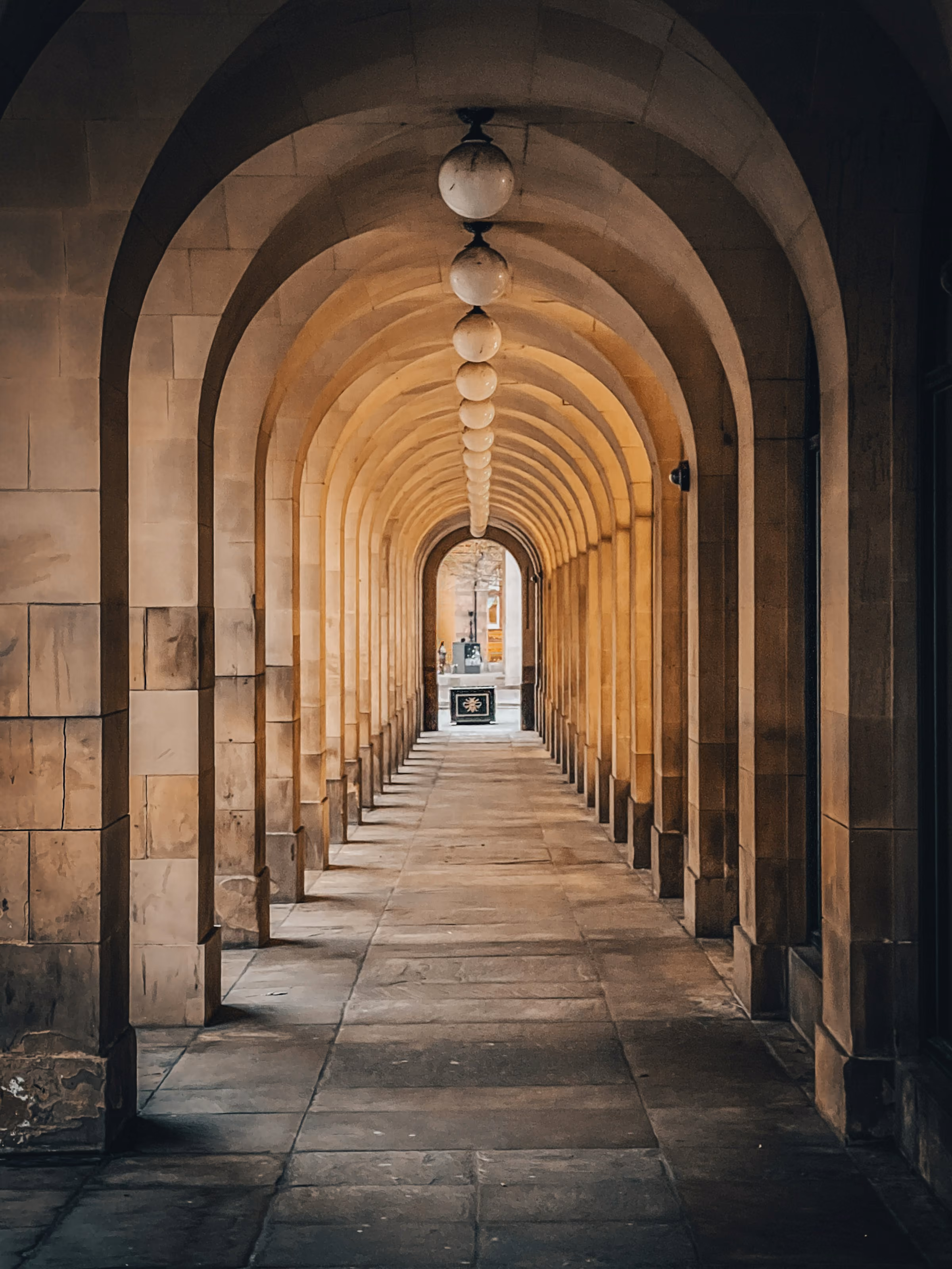 The stone arcade of Manchester Town Hall