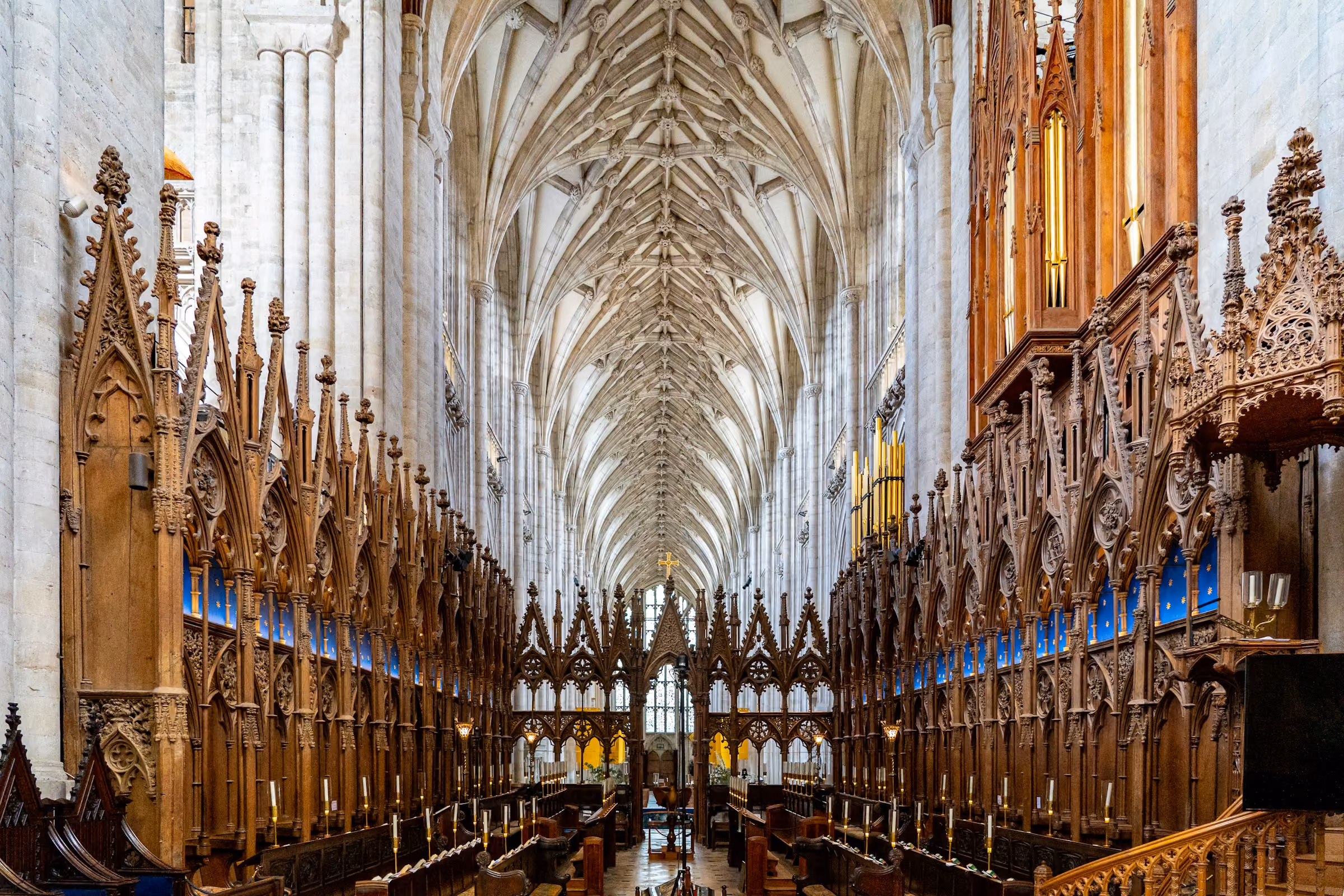 The carved choir stalls of Winchester Cathedral