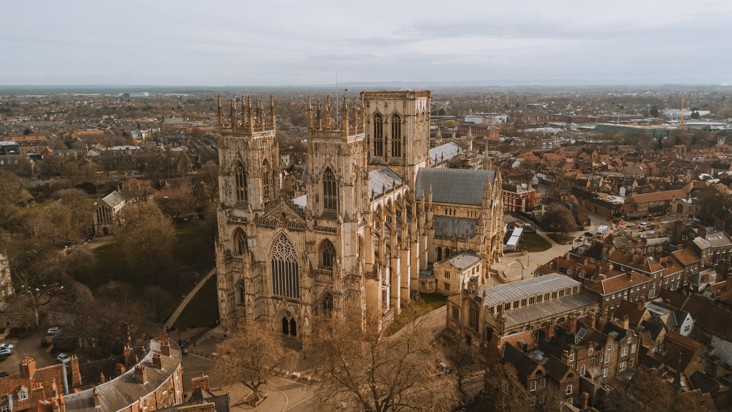 York Minster from the air with the old city around it