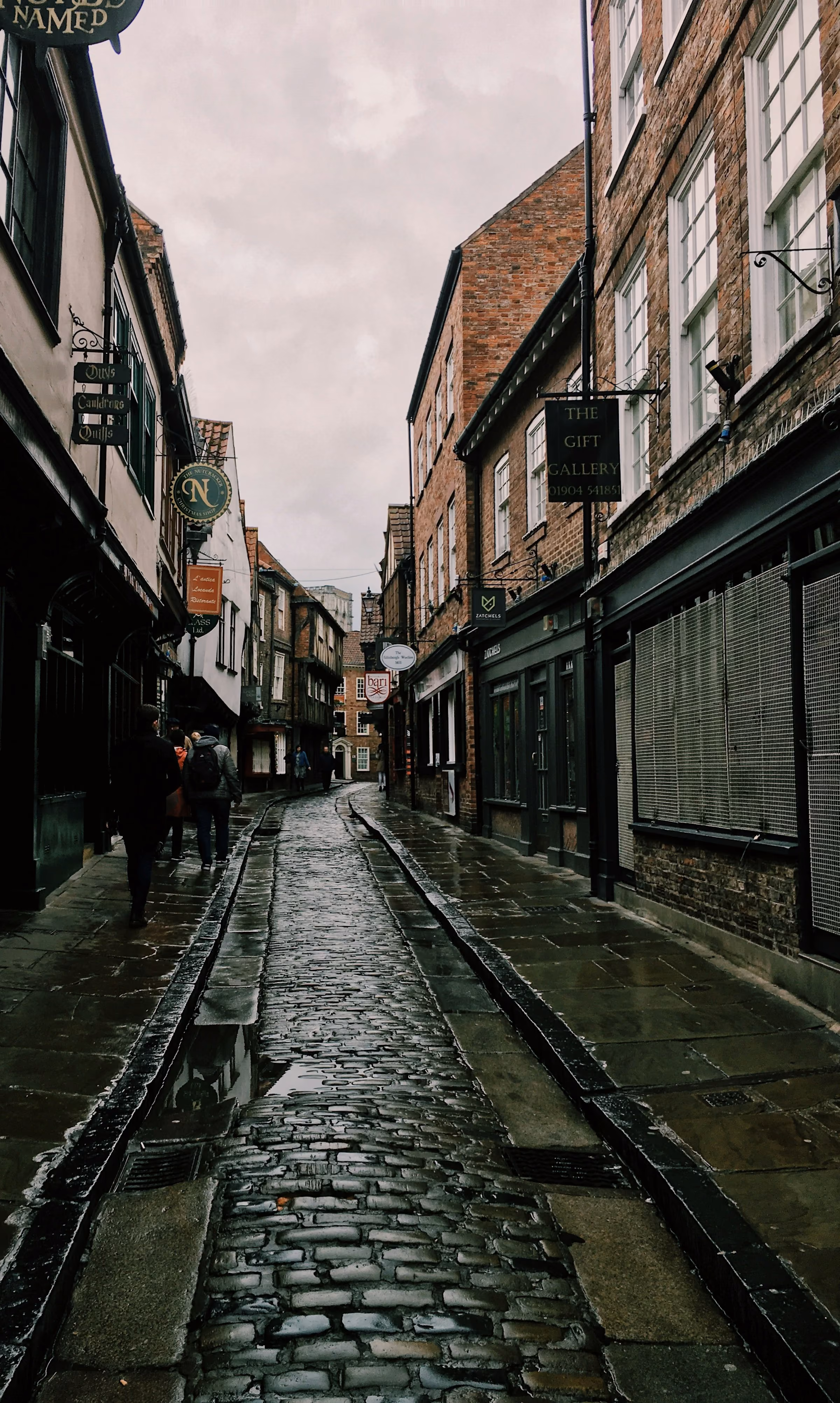The Shambles in York, timber-framed houses leaning over a cobbled lane
